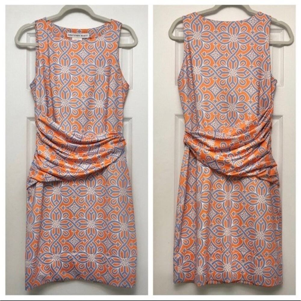 Gretchen Scott Corset Dress Mini Sleeveless Piazza Print Orange Blue XXS